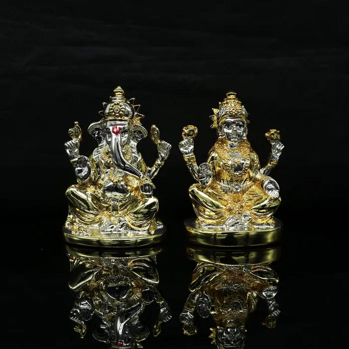 Necklaces TRIBAL ORNAMENTS Goddess Laxmi or lord Ganesha Outside Gold or Silver Covering Inside Wax and Marble Silver Idol W7