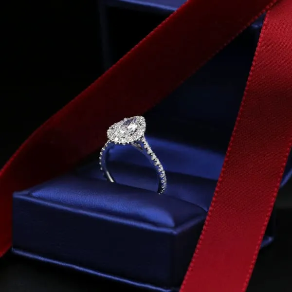 Diamond Source NYC Rings Halo Engagement Ring Set in 14K White Gold 201ct tw Pear Shape Round Brilliant Clarity Enhanced Diamonds