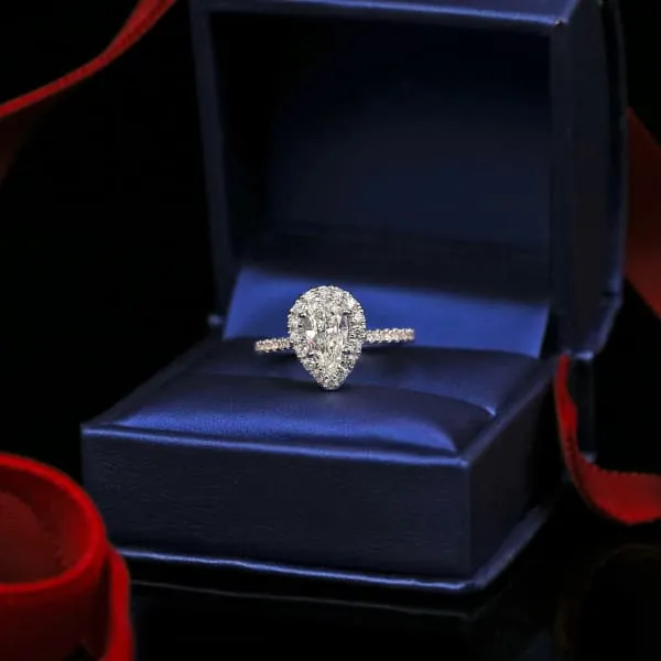 Diamond Source NYC Rings Halo Engagement Ring Set in 14K White Gold 201ct tw Pear Shape Round Brilliant Clarity Enhanced Diamonds