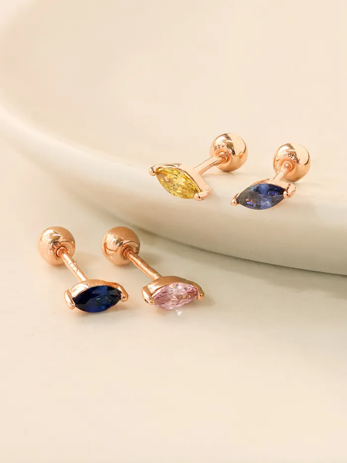 Earrings 14K Gold Birth Stone Boat CZ Cartilage Earring 20G18G16G MinimalBijoux