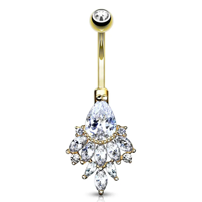 PreStyled Sets Tulsa Body Jewelry Teardrop Cascade Yellow 14k Gold Belly Barbell