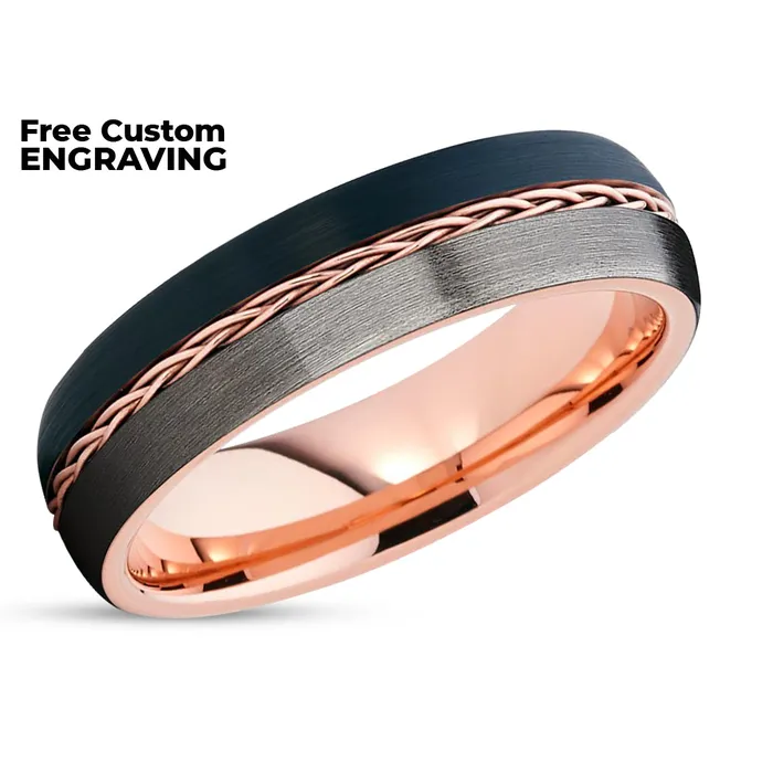 Clean Casting Jewelry Rings 6mm Rose Gold Tungsten Braid Ring Gunmetal Tungsten Wedding Band
