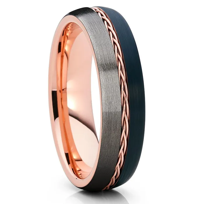 Clean Casting Jewelry Rings 6mm Rose Gold Tungsten Braid Ring Gunmetal Tungsten Wedding Band
