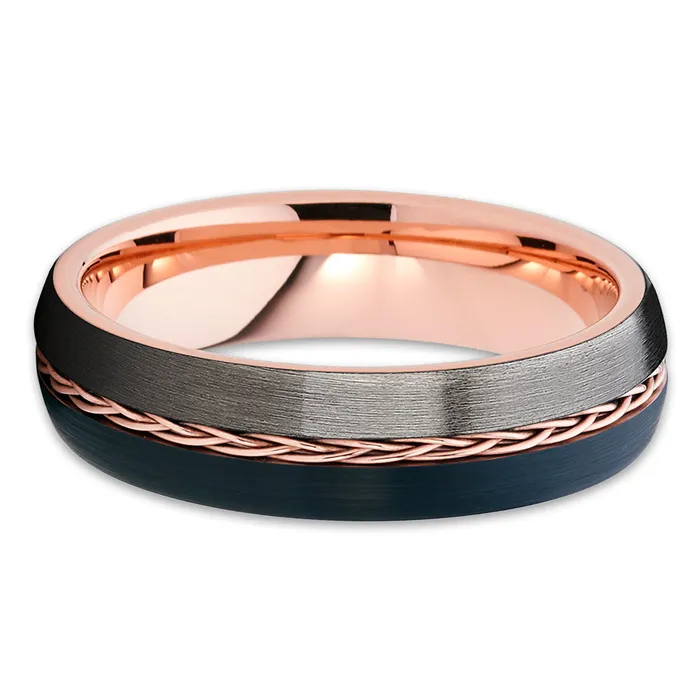 Clean Casting Jewelry Rings 6mm Rose Gold Tungsten Braid Ring Gunmetal Tungsten Wedding Band