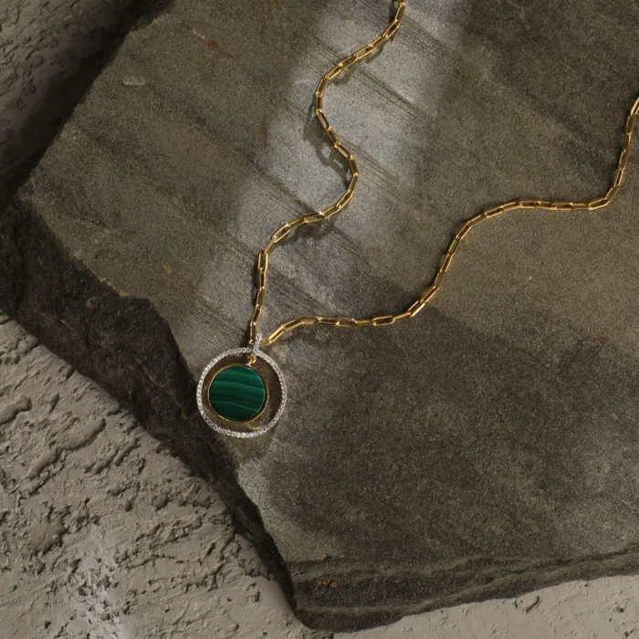 Necklaces SILVER Malachite Statement Round Charm Silver Necklace