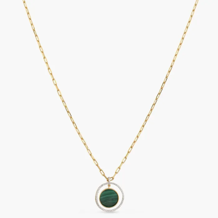 Necklaces SILVER Malachite Statement Round Charm Silver Necklace