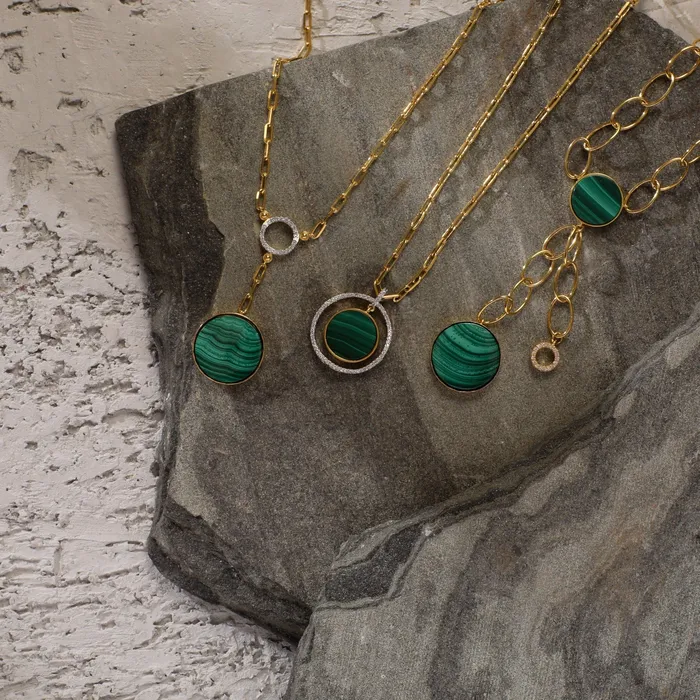 Necklaces SILVER Malachite Statement Round Charm Silver Necklace