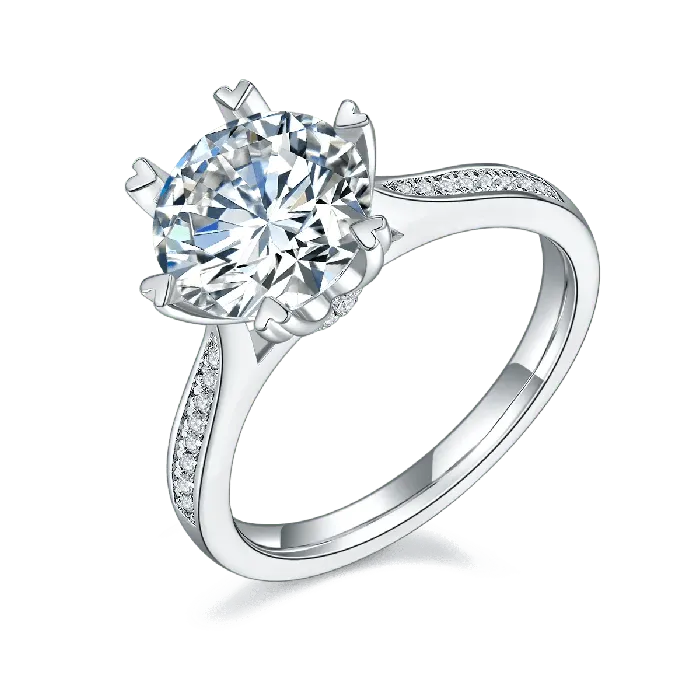 3CT S925 Sterling Silver 6Prong Cathedral Heart Ring VVS Jewelry Rings