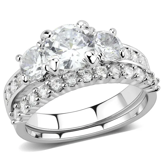 3W1588 Rhodium Brass Ring with AAA Grade CZ in Clear Alamode Rings
