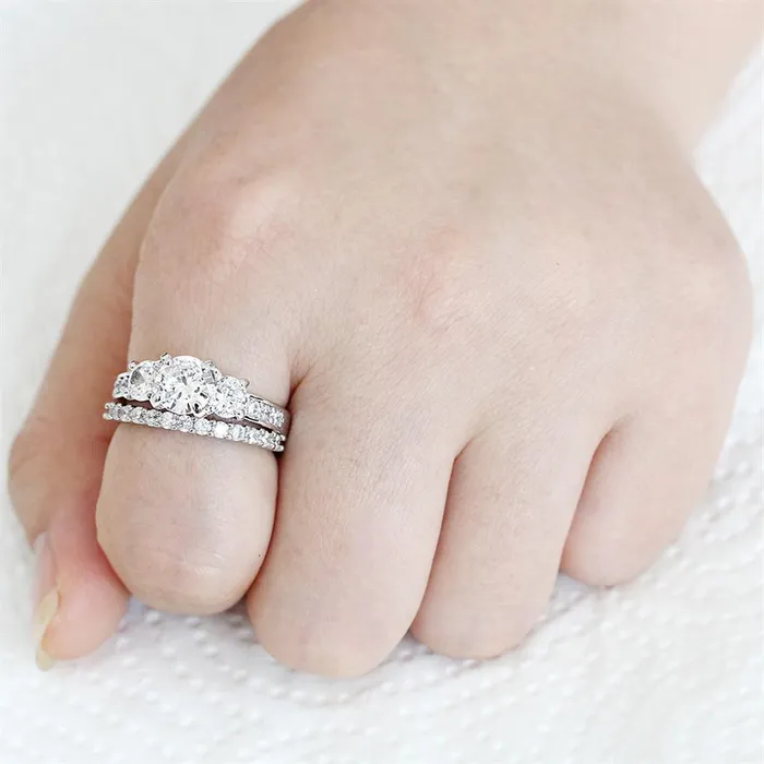 3W1588 Rhodium Brass Ring with AAA Grade CZ in Clear Alamode Rings