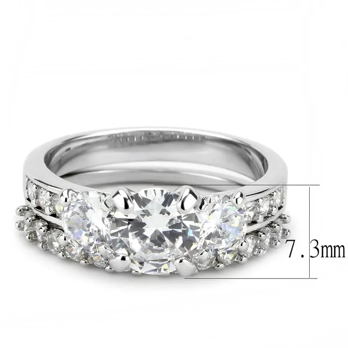 3W1588 Rhodium Brass Ring with AAA Grade CZ in Clear Alamode Rings
