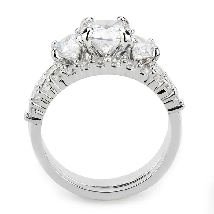 3W1588 Rhodium Brass Ring with AAA Grade CZ in Clear Alamode Rings