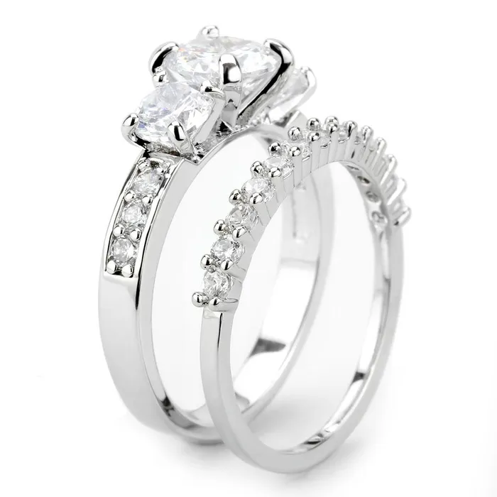3W1588 Rhodium Brass Ring with AAA Grade CZ in Clear Alamode Rings