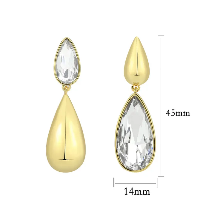 3W1767G Flash Gold Brass Earring with Top Grade Crystal in Clear Alamode Earrings