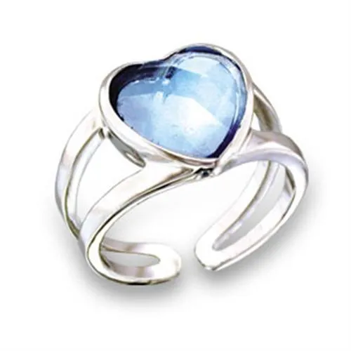 411813 Rhodium Brass Ring with Top Grade Crystal in Sea Blue Alamode Rings