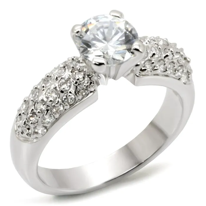 54908 Rhodium Brass Ring with AAA Grade CZ in Clear Alamode Rings