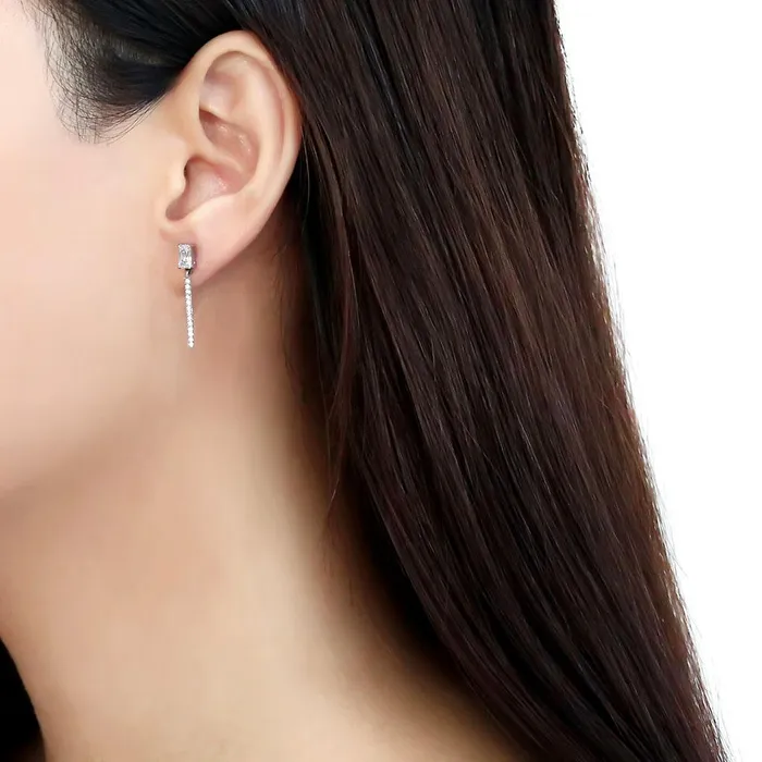 Alamode DA202 High polished no plating Stainless Steel Earrings with AAA Grade CZ in Clear Earrings
