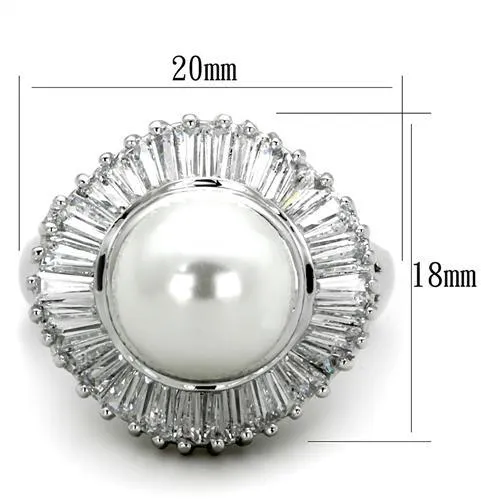Alamode Rings 3W1073 Rhodium Brass Ring with Synthetic Pearl in White