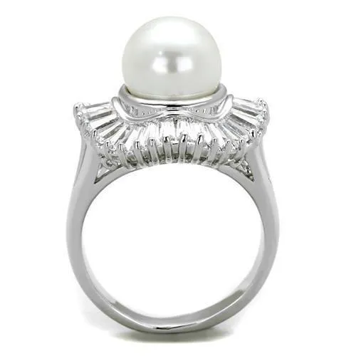 Alamode Rings 3W1073 Rhodium Brass Ring with Synthetic Pearl in White