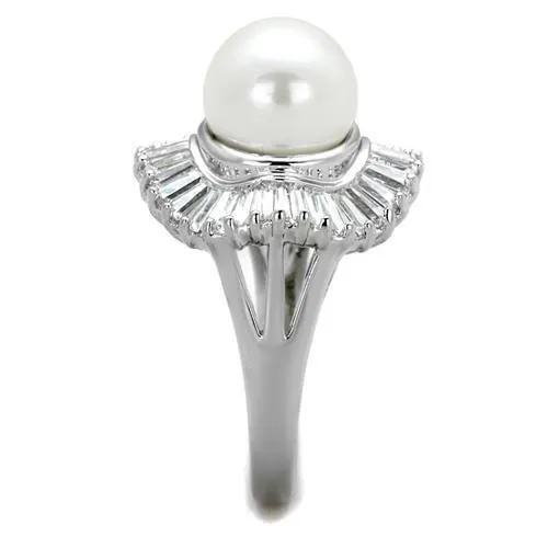 Alamode Rings 3W1073 Rhodium Brass Ring with Synthetic Pearl in White