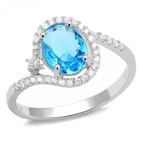Alamode Rings 3W1393 Rhodium 925 Sterling Silver Ring with Synthetic Spinel in London Blue Alamode Rings 3W1393 Rhodium 925 Sterling Silver Ring with Synthetic Spinel in London Blue