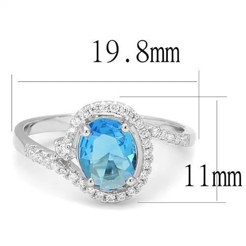Alamode Rings 3W1393 Rhodium 925 Sterling Silver Ring with Synthetic Spinel in London Blue