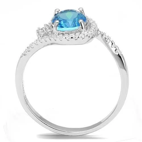 Alamode Rings 3W1393 Rhodium 925 Sterling Silver Ring with Synthetic Spinel in London Blue