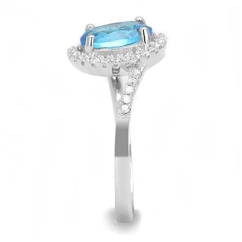 Alamode Rings 3W1393 Rhodium 925 Sterling Silver Ring with Synthetic Spinel in London Blue