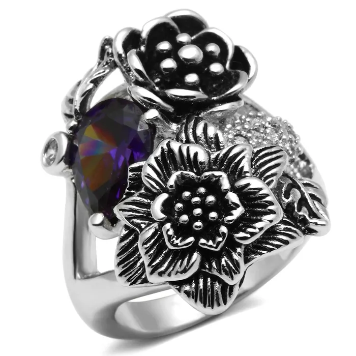 Alamode Rings 3W250 Rhodium Brass Ring with AAA Grade CZ in Fuchsia