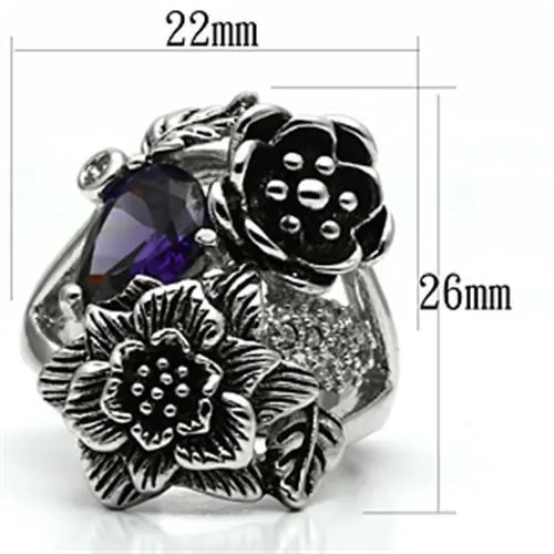 Alamode Rings 3W250 Rhodium Brass Ring with AAA Grade CZ in Fuchsia
