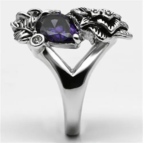 Alamode Rings 3W250 Rhodium Brass Ring with AAA Grade CZ in Fuchsia