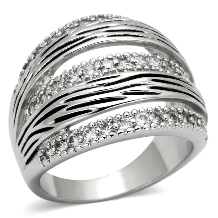 Alamode Rings 3W307 Rhodium Brass Ring with AAA Grade CZ in Clear