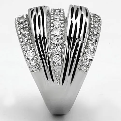 Alamode Rings 3W307 Rhodium Brass Ring with AAA Grade CZ in Clear