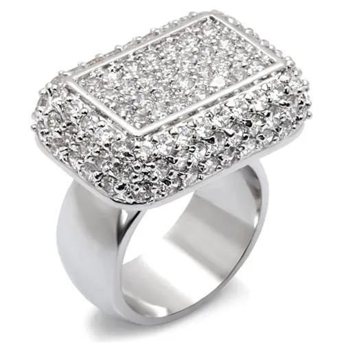 Alamode Rings 7X099 Rhodium Brass Ring with AAA Grade CZ in Clear