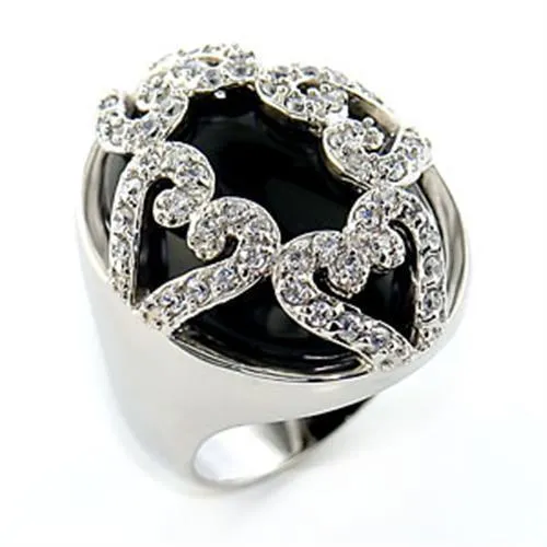 Alamode Rings 80514 Rhodium Brass Ring with SemiPrecious Onyx in Jet