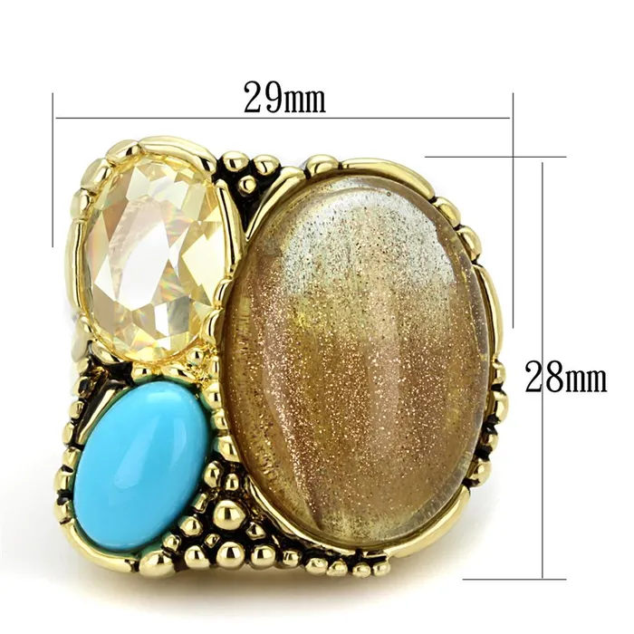 Alamode Rings LO3900 Gold Brass Ring with Synthetic Synthetic Rutile in Topaz