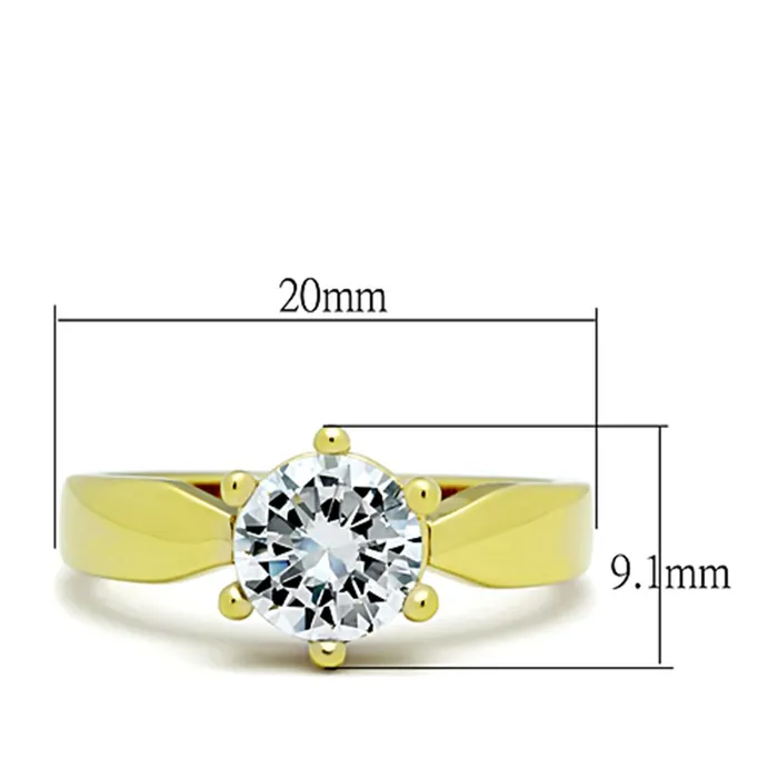 Alamode Rings TK071G IP GoldIon Plating Stainless Steel Ring with AAA Grade CZ in Clear