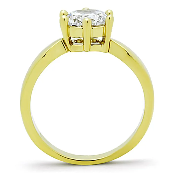 Alamode Rings TK071G IP GoldIon Plating Stainless Steel Ring with AAA Grade CZ in Clear