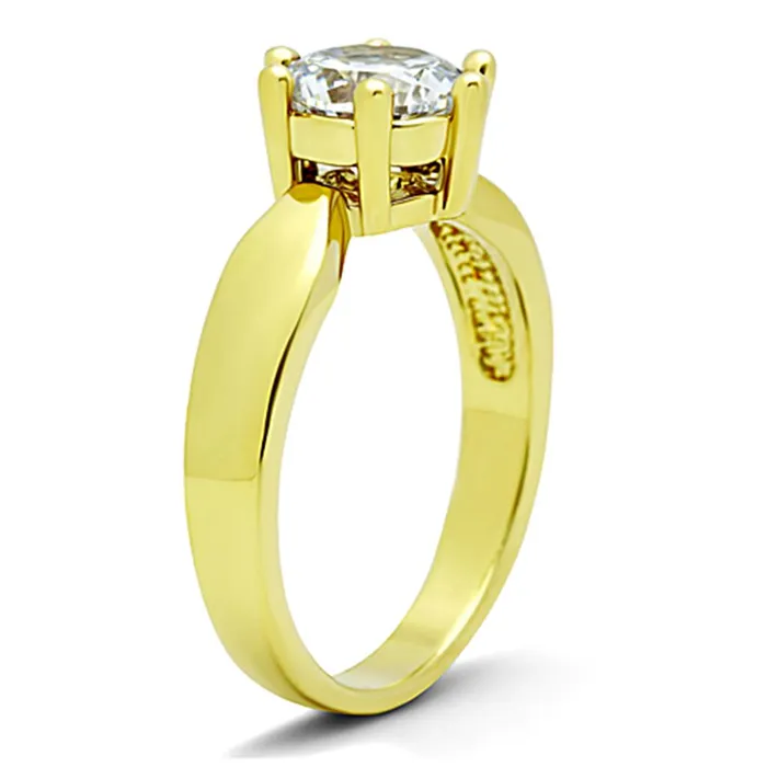 Alamode Rings TK071G IP GoldIon Plating Stainless Steel Ring with AAA Grade CZ in Clear