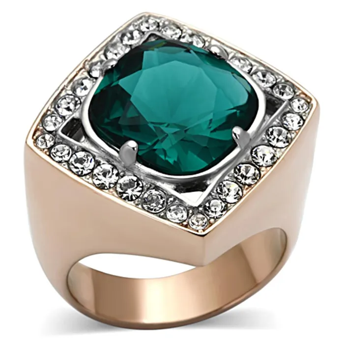 Alamode Rings TK1160 TwoTone IP Rose Gold Stainless Steel Ring with Synthetic Synthetic Glass in Blue Zircon