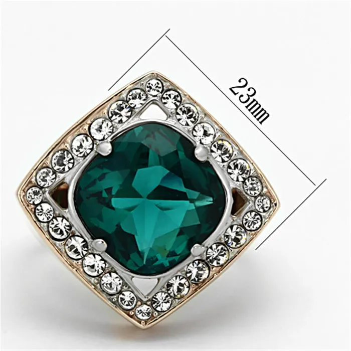 Alamode Rings TK1160 TwoTone IP Rose Gold Stainless Steel Ring with Synthetic Synthetic Glass in Blue Zircon