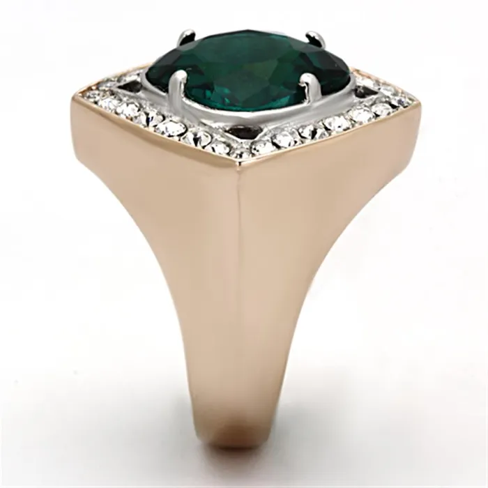 Alamode Rings TK1160 TwoTone IP Rose Gold Stainless Steel Ring with Synthetic Synthetic Glass in Blue Zircon
