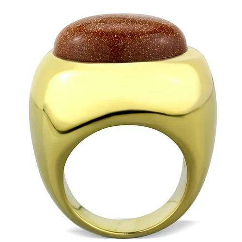 Alamode Rings TK1781 IP GoldIon Plating Stainless Steel Ring with Synthetic Twinkling in Topaz