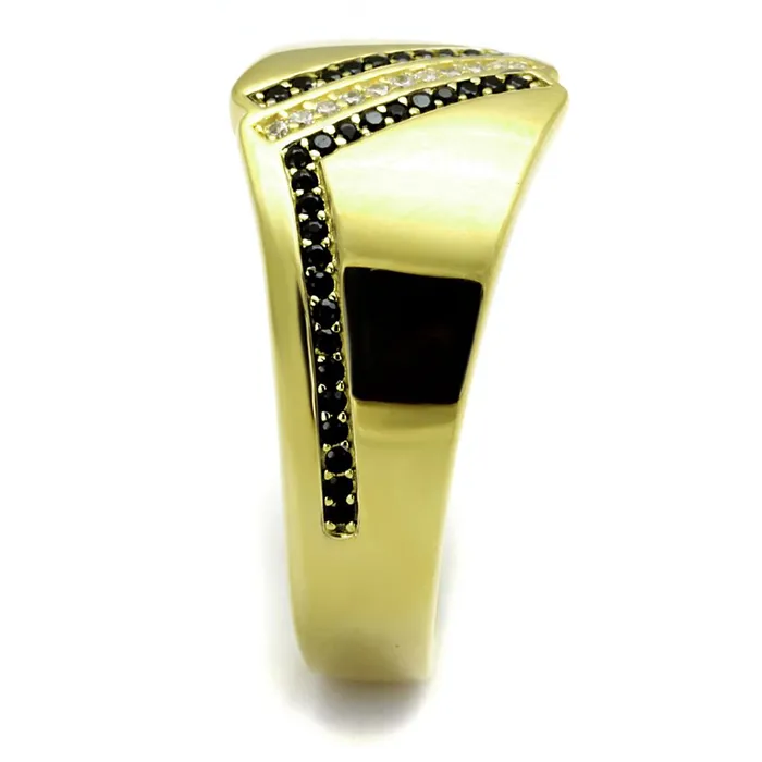 Alamode Rings TS413 Gold 925 Sterling Silver Ring with AAA Grade CZ in Black Diamond