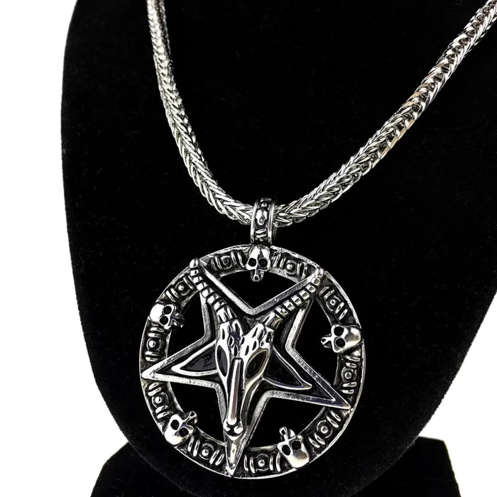 Bling Cartel Admin Necklaces Baphomet Pendant Silver Tone Franco Chain Necklace 36
