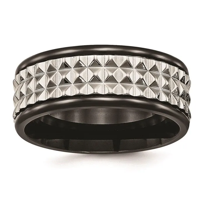 Chisel Rings Stainless Steel Polished Black IP Textured Ring