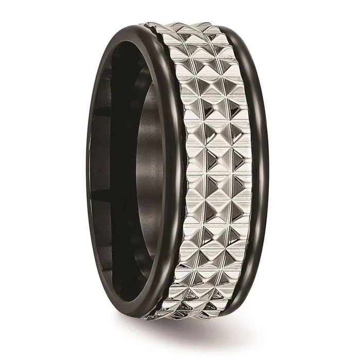 Chisel Rings Stainless Steel Polished Black IP Textured Ring