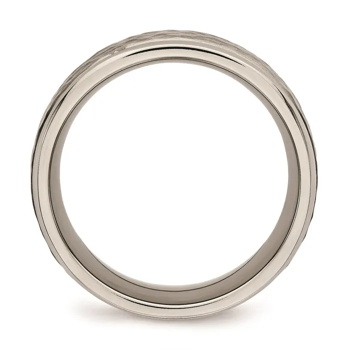 Chisel Rings Titanium Polished wSatin Hammered Center Grooved Ring TB480