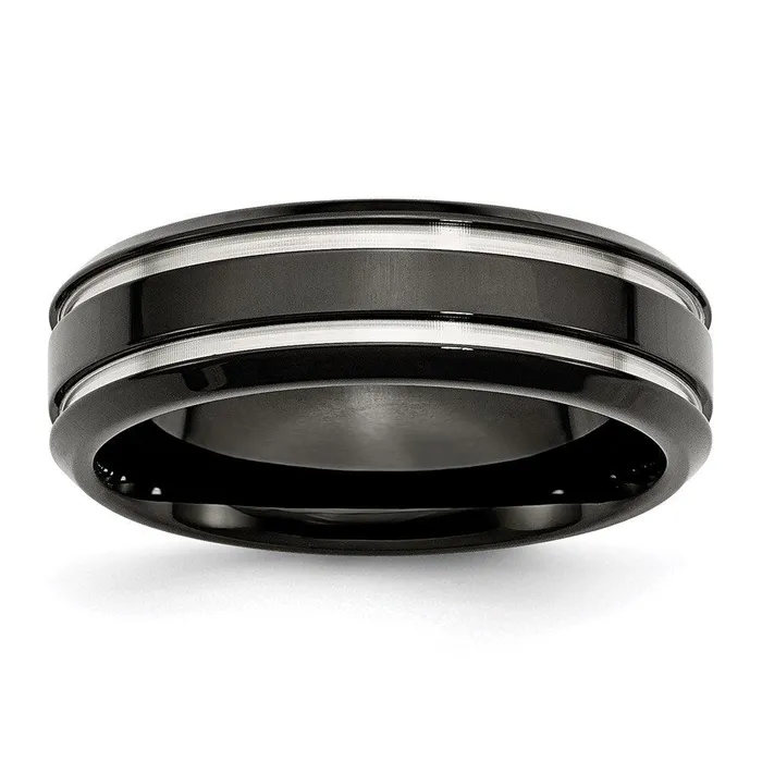 Chisel Stainless Steel Black IPplated Grooved and Polished 7mm Band Rings