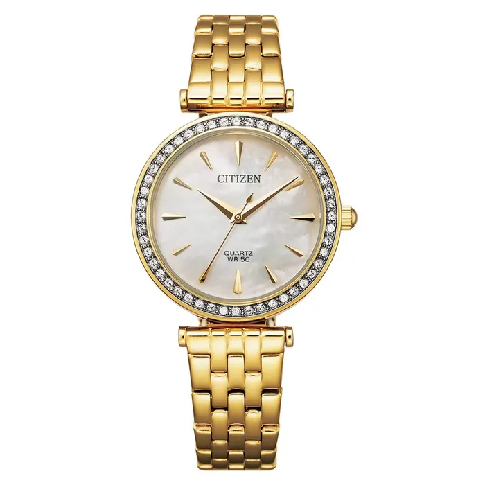 Citizen Bracelets Citizen Womens Watch White Mother of Pearl Dial Yellow Gold Bracelet ER021250Y Citizen Bracelets Citizen Womens Watch White Mother of Pearl Dial Yellow Gold Bracelet ER021250Y